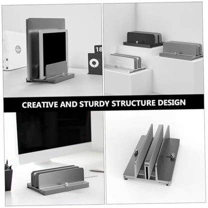 Healeved Aluminum Alloy Adjustable Dual-Slot Laptop and Tablet Vertical Stand Holder for Desk, Gray, Compatible with Notebooks and Tablets, Space-Saving Storage Solution for Office and Home