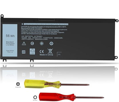 56Wh 33YDH Battery for Dell Inspiron 17 7000 7773 7779 7778 7786 2-in-1 15 7577 G3 3579 3779 G5 5587 G7 7588 Latitude 13 3380 14 3490 3590 3580 3400 3500 Vostro 7580 PVHT1 P30E P30E001 081PF3 - size: 9.5 x 4.12 x 0.38 inches 33YDH BATTERY