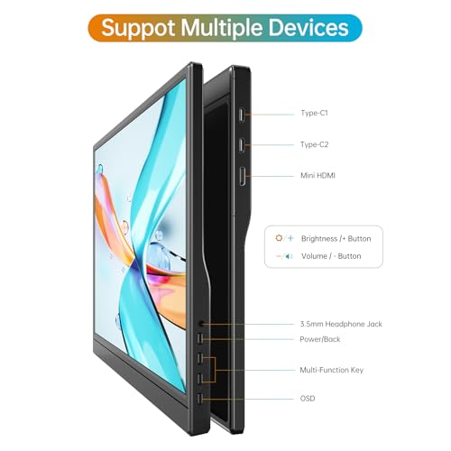 Portable Monitor 15.6 Inch 1080P USB-C HDMI Ultra-Slim Travel Monitor with Kickstand, Compatible with Xbox, Laptop, PC, Mac Phone, PS, Swich IPS Ultra-Thin Zero Frame Gaming Monitor - size: 15.6" 1080P