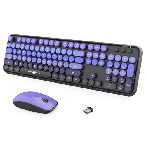 Wireless Keyboard and Mouse Combo, 104 Keys Full-Sized 2.4 GHz Round Keycap Colorful Keyboards, USB Receiver Plug and Play, for Windows, Mac, PC, Laptop, Desktop (GradientPurple) - color: GradientPurple