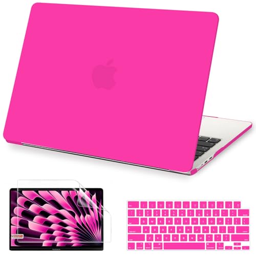 AKIT Compatible with MacBook Air 13 inch Case M5 2026 2025-2022 M4/M3/M2 A3449 A3240 A3449 A3113 A2681, Slim Matte Hard Shell Case+Screen Protector+Keyboard Cover for MacBook Air 13.6 inch, Hot Pink - color: Hot Pink