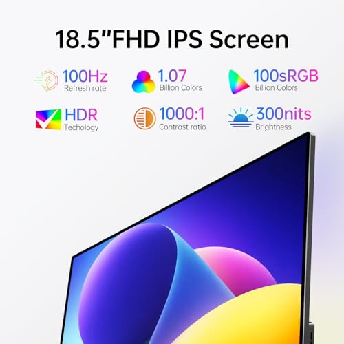 Portable Monitor Touchscreen,18.5'' FHD IPS Touch Screen Monitor, Travel Monitors w/Kickstand & Speaker, HDMI USB C External Screen for Laptop PC 10-Point Touch for Windows devs