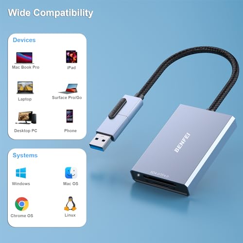 BENFEI SD 4.0 Card Reader, USB-C/USB-A 2-in-1 Memory Card Reader, for SDXC, SDHC, SD, MMC, RS-MMC, Micro SDXC, Micro SD, Micro SDHC Card, UHS-II, and UHS-I Cards - color: SD 4.0