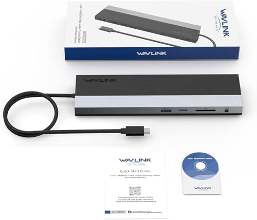 WAVLINK USB C Docking Station 3 Monitors for Windows with DP + 2X HDMI | USB-C Triple Display Laptop Dock with Dual 4K +1080P, PD 85W Charging, Gigabit Ethernet for Windows Laptop