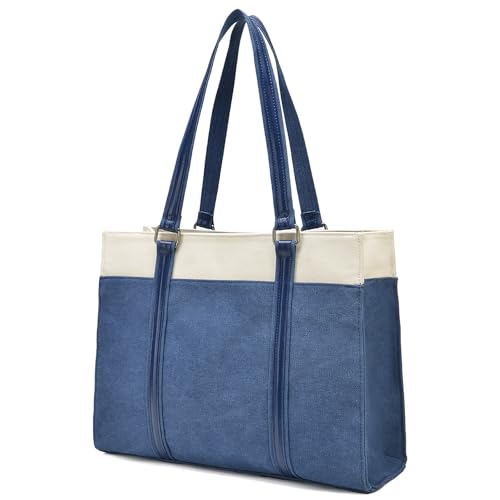 Laptop Tote Bag for Women 15.6 Inch, Large Work Bag with 10 Pockets - color: Blue