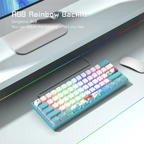 Womier 60% Percent Keyboard,WK61 V2 Mechanical RGB Wired Gaming Keyboard,Hot-Swappable Creamy Key Board with PBT Keycaps,Linear Red Switch for Windows/MAC (Blue) - color: WK61 V2-Blue