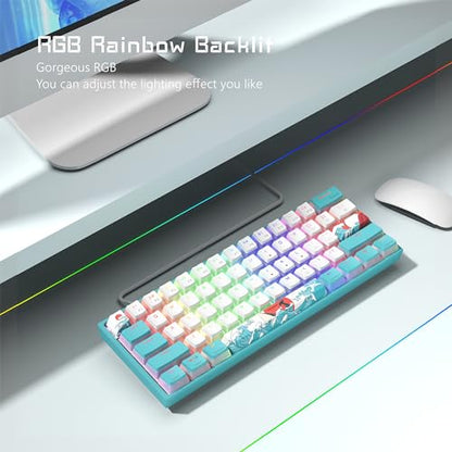 Womier 60% Percent Keyboard,WK61 V2 Mechanical RGB Wired Gaming Keyboard,Hot-Swappable Creamy Key Board with PBT Keycaps,Linear Red Switch for Windows/MAC (Blue) - color: WK61 V2-Blue