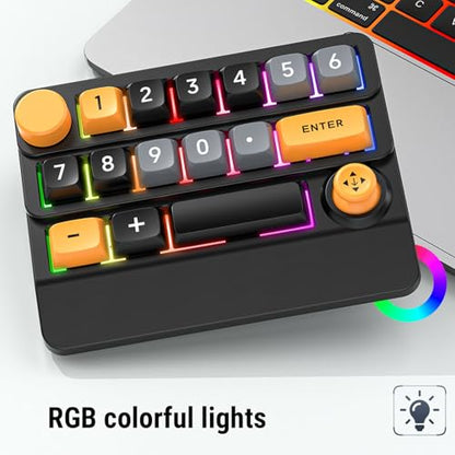Asixxsix Number Pad, RGB 15 Keys Hot Swappable Wireless Numeric Keypad Macro Programmable Rechargeable Number Keypad with 3 Mode USB C 2.4G Bluetooth for Laptop Desktop Computer PC (Yellow Black Blue) - color: Yellow Black Blue