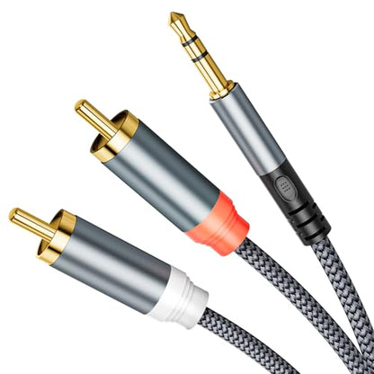 3.5mm to RCA Cable 6.6FT, Gold-Plated 2 RCA to 3.5mm AUX Male to Male Stereo Y Splitter Adapter, RCA Red/White to 3.5mm Aux Cable for Smartphone, Speaker, Tablet, MP3 Player, HDTV - size: 6.6ft