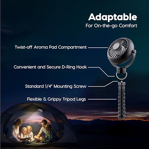 IRIS USA WOOZOO Portable Personal Fan, USB-C Charging, Tripod Stand, Black | LED Light, Mosquito Repellent Tray, 360° Tilt, 3 Speeds, Pet Stroller Car Fan, Camping Golfing Outdoor Use - color: Black, style: Tripod