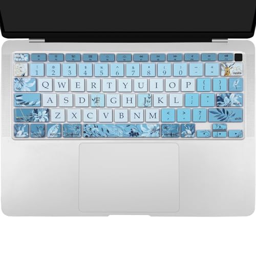 Silicone Keyboard Cover for MacBook Air 13 inch 2021 2020 Model A2179 A2337 M1 Chip, Gray Blue Flowers - color: Gray Blue Flowers