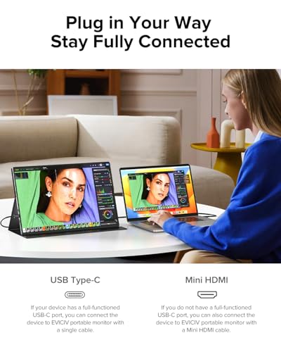 EVICIV Portable Monitor 4K 1200 Nits 16", 3840 * 2400 UHD, 145% sRGB | 2000:1 Contrast, USB-C & MINI HDMI, VESA & Smart Case, Travel Second Screen for Laptop, Computer, Mini PC, Game Consoles - size: 16 Inches