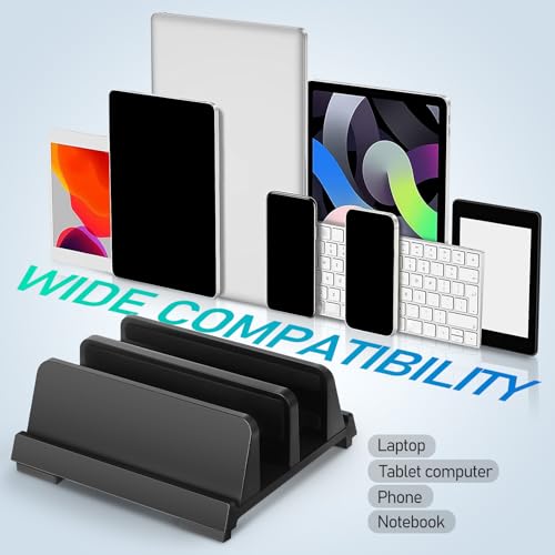 Ciieeo Vertical Laptop Stand Dual Slots Adjustable Laptop Holder Black Desktop Organizer for Office Desk Workspace Compatible and Tablets