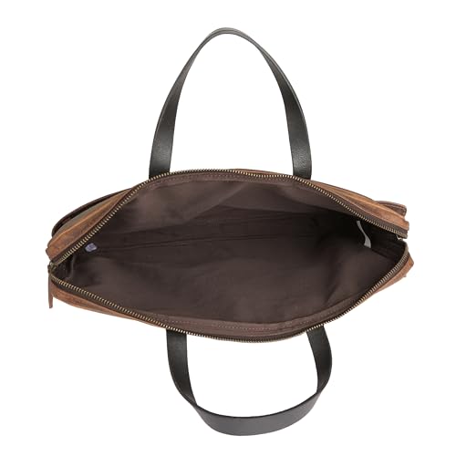 KomalC Leather Laptop Sleeve 15.5" with Trolley Strap, Fits up to 16" Laptop, Slim Office Bag with Shoulder Strap - color: Hunter