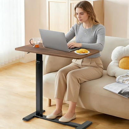 Adjustable Height C Shaped Side Table, Top Tilting Laptop Stand Table with Hidden Wheels,Mobile Couch End Tables That Slide Under,Rolling TV Coffee Table for Sofa/Bed,Brown,27.5''x15.7''x43.3''