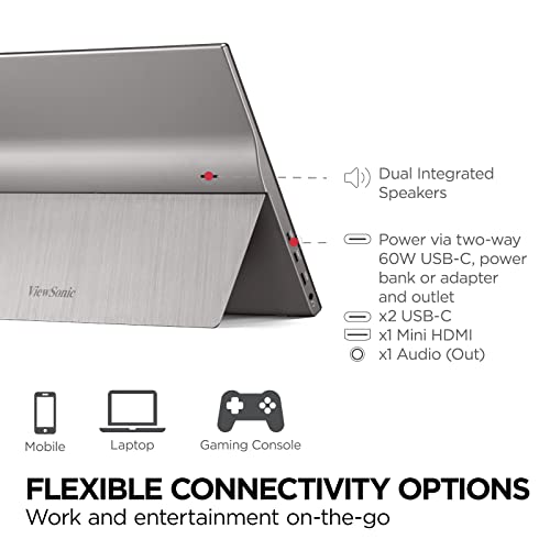 ViewSonic TD1655 15.6 Inch 1080p Touchscreen Portable Monitor, IPS Display for Interactive Workflows and Second Screen Productivity, Built-in Stand, 60W USB-C, mini HDMI, and Smart Cover - style: 1080p Touchscreen