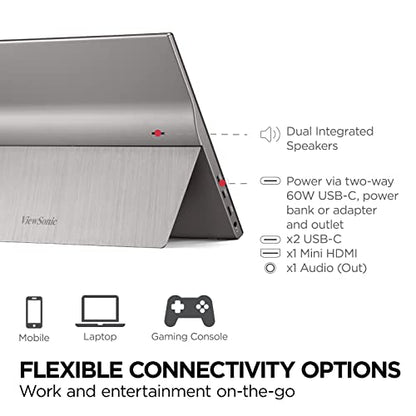 ViewSonic TD1655 15.6 Inch 1080p Touchscreen Portable Monitor, IPS Display for Interactive Workflows and Second Screen Productivity, Built-in Stand, 60W USB-C, mini HDMI, and Smart Cover - style: 1080p Touchscreen