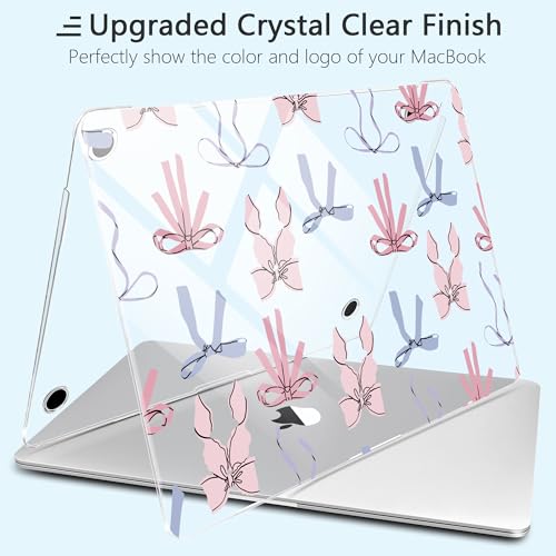 for MacBook Air 13 inch Case 2020 M1 A2337 2019 2018 Release– Fashionable Lightweight Floral Design Transparent HD Clear Laptop Shell, with TPU Keyboard Cover & OTG Adapters, Pink Bow - color: Pink bow