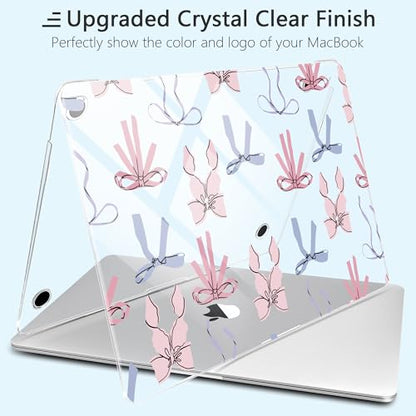 for MacBook Pro 13 inch Case 2022 M2 A2338 2020 Release– Fashionable Lightweight Floral Design Transparent HD Clear Laptop Shell, with TPU Keyboard Cover & OTG Adapters, Pink Bow - color: Pink bow