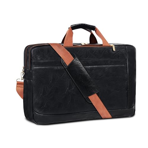 Stuery Faux Leather Messenger Bag for Men 17-17.3 Inch: Laptop Bag Briefcase Computer Handbags Shoulder Crossbody Bag with Padded Laptop Sleeve for Work College Travel, Black Brown - color: Pu Black Brown