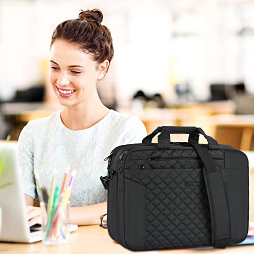 KROSER Laptop Bag 15.6 Inch Briefcase Shoulder Bag Water Repellent Laptop Bag Bussiness Carrying Handbag | Built-in luggage strap & TSA friendly, multi compartments, suitable for business, office, travel, men and women - color: Qulited Black