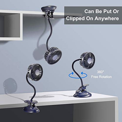 Clip on Fan Usb Battery Operated Desk Clip Fan with Emergency Power Bank, Baby Stroller Fan Rechargeable Personal Fan Flexible Neck 3 Speeds Great for Beach Car Camping Dorm Bed Office-Navy Blue - color: Navy Blue