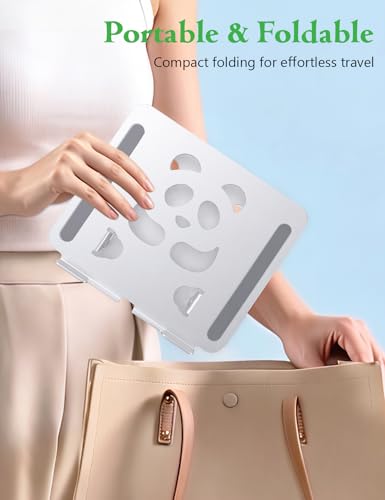 Stable Laptop Stand for Desk Fit for 10"-16.3" Laptops, Silver | Foldable Aluminum Riser Creates an Ergonomic Workspace with Cute Panda Cooling Vent, Fits MacBook Air/Pro, Dell and Lenovo - color: Silver