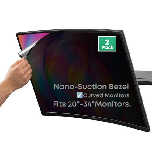 2-Pack 20 Inch Computer Privacy Screen Filter (17.8" × 10.1") for 16:9 Curved & Flat Monitors – Nano-Suction Bezel (Tape-Free Instant Install) – Anti-Glare, Blue Light Blocking, Washable - size: 20" 16:9 — 453mm x 257mm