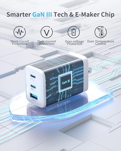 65W GaN Charger,3-Port Fast USB C Wall Foldable Charger for iPhone 17 Pro Max/17 Pro/17 Air,16 Pro/16e Series, iPad, Samsung Galaxy S26/S25(White) - color: 1White S