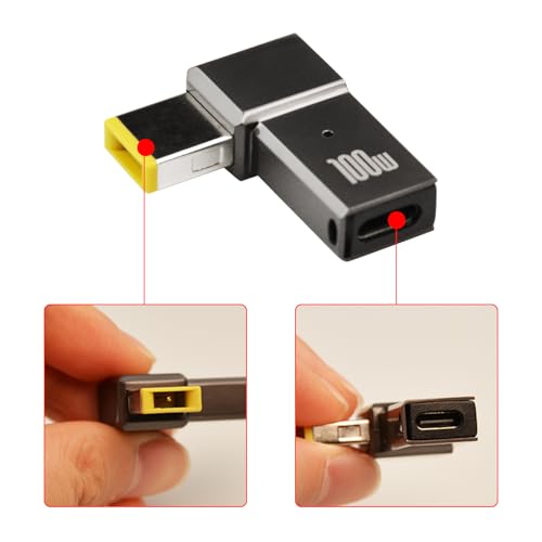 2Pcs USB C to Slim Tip Adapter, 100W 5A Laptop Charging Cable Adapter | with USB C Female Input to Slim Tip Rectangle, Zinc Alloy PD Charge Converter for Lenovo Laptops