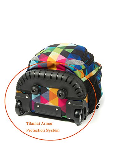 Tilami Rolling Backpack Armor Luggage School Travel Book Laptop 18 Inch Multifunction Wheeled Backpack Students - color: Blue Geometric