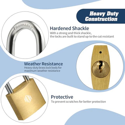 HOX 6-Pack Keyed Padlock, Waterproof and Rustproof, Solid Brass Lock with 1-1/4" Wide Body, Padlock with Keys for Storage Unit, Sheds, Garages and Fence - size: 6 Pack