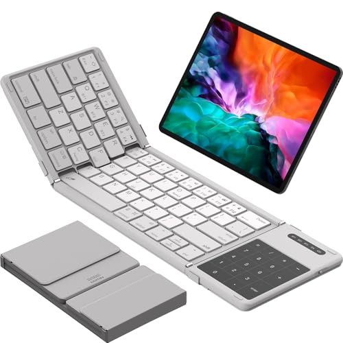 Nillkin Foldable Bluetooth Keyboard with Touchpad & Number Pad, Portable Bluetooth Keyboard with Full Size Keys, Pocket-Sized Wireless Travel Keyboards for iPad, Smartphone, Tablet and Laptop Gray - color: Gray