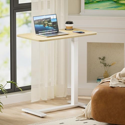 BIZUM Adjustable Hospital Bed Table on Wheels, Rolling Bedside Table Maple | Adjustable height 29.7-43.3in, 27.6x15.8in surface, cup holder, 22lb capacity, pneumatic lift, 4 swivel wheels - color: Maple
