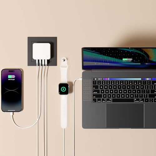 Nekmit Flat USB Wall Charger, 65W GaN Fast Charging USB C Charger Block, Dual USB Ports Wall Plug Power Adapter for iPhone 15 Pro Max/iPad Pro and More, White - color: White