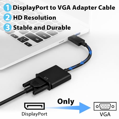 Cyberguys! DisplayPort (DP) to VGA Cable Adapter – 1080P DP Male to VGA Female Converter for Monitor Projector HDTV – Gold-Plated, Secure-Latch Display Port Connector – 2 Pack for Laptop PC Desktop