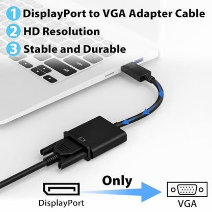 Cyberguys! DisplayPort (DP) to VGA Cable Adapter – 1080P DP Male to VGA Female Converter for Monitor Projector HDTV – Gold-Plated, Secure-Latch Display Port Connector – 2 Pack for Laptop PC Desktop