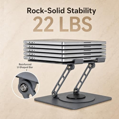 Aluminum Laptop Stand for Desk, Heavy Duty Computer Stand with 360° Rotating Base, Ergonomic Adjustable Height Notebook Riser, Compatible with MacBook Pro/Air, Dell, HP, 10-17” Laptops - Grey - color: Space Gray