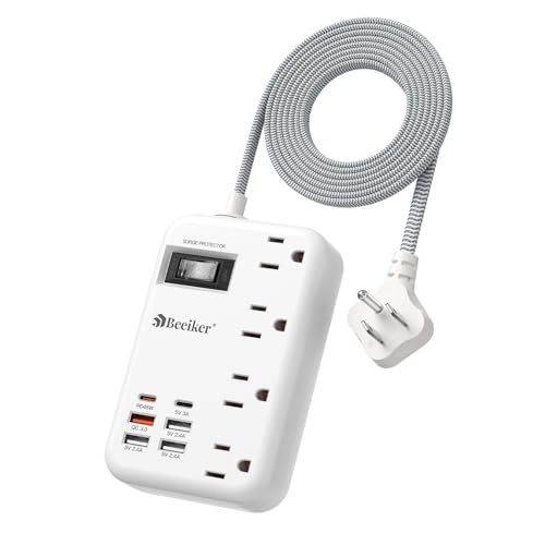 PD45W USB C Surge Protector Power Strip,6 USB Travel Extension Cord 5Ft | 45W,Travel Power Strip,6 USB (2 USB C),4 Outlets,5FT Braided Extension Cord,Flat Plug,Fast Charging for MacBook Laptops iPad - size: PD45W USB-5ft-980J
