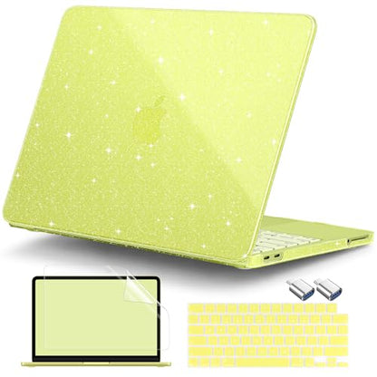 DONGKE Glitter Case for MacBook Neo 13 Inch 2026 (Model A3404 | A18 Pro Chip) | Clear Sparkly Hard Shell Cover with Screen Protector | Keyboard Cover & 2 USB-C Adapters - Bling Citrus - color: Bling Citrus