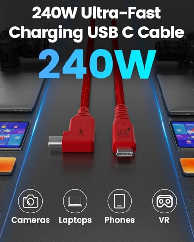 GeoHN.G USB C Tethering Cable 16.5FT, Right Angle USB4 Video Cable with PD 240W, 4K@60Hz 20Gbps Link Cord for Fast Transfer and Connection Between Camera and Computer-Sony/Canon/Nikon/MacBook - size: 16.5FT