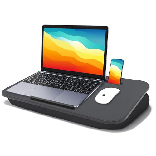 Lap Desk with Cushion, Fits up to 17 inch Laptop, Pillow Designed, Portable Laptop Stand with Tray, Pad & Phone Holder, Home Office for Bed/Couch/Car/Reading/Writing,MillHome (Black) - color: Black