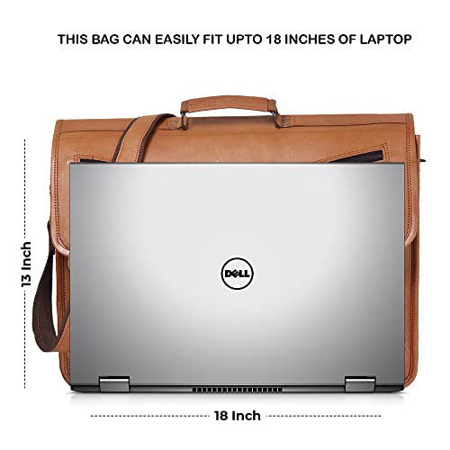 Leather Messenger Bag for Men and Women 18 Inch | Best Laptop Briefcase Satchel Computer Bag with Adjustable Strap - color: Tan
