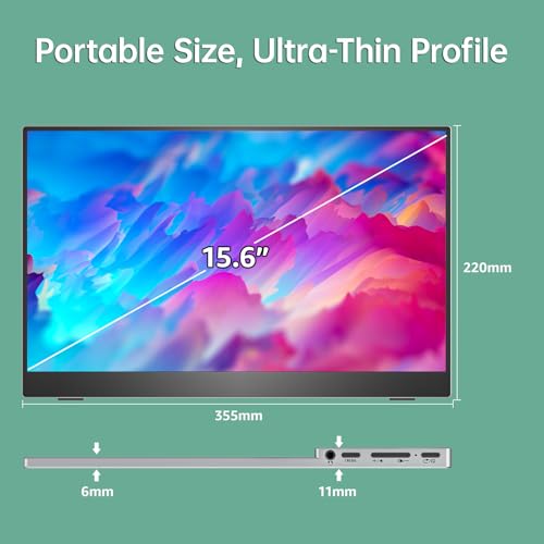 cocopar Portable Monitor 15.6 Inch 1080P FHD 60Hz 85% sRGB Travel Monitor with Speaker HDMI USB-C Second Screen for Laptop MacBook Surface PC Xbox PS4/5, VESA Mountable, with Full Cover Stand - size: 15.6 Inch