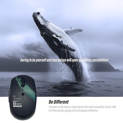 Wireless Mouse (Bluetooth+2.4G) Rechargeable Portable Silent Computer Mouse with Quiet Click and 3 DPI for Laptop/PC/Mac/MacBook/Chromebook/Surface Pro/iPad/Tablet (Whale1) - color: Whale1