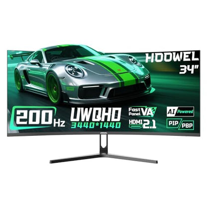 34 Inch Curved Gaming Monitor 200Hz UWQHD 3440×1440P Curved Monitor | HDMI 2.1×2 DP1.4×1 AI Crosshair 21:9 PIP/PBP, MPRT 1ms Fast VA Display (G34F1Q, One HDMI 2.1 Cable Included) - size: 34 Inch