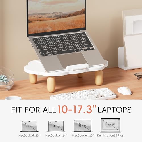 AFOOYO Adjustable Wood Laptop Stand, Ergonomic Height Angles Computer Stand, Cloud-Shaped Holder Riser Notebook Stand for Desk Compatible with Air, Pro, Dell, HP, Lenovo More 10-17.3" Laptops, White - color: White