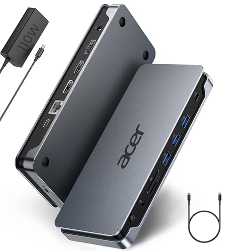 Acer 13-in-1 Laptop Docking Station, USB-C 3 Display Docking (2 HDMI+1 DP) | 100W Laptop Charging, 5Gbps USB-A/C, 1Gbps LAN, Requires Full-Featured USB-C Port, Windows Compatible,macOS Supports Only SST