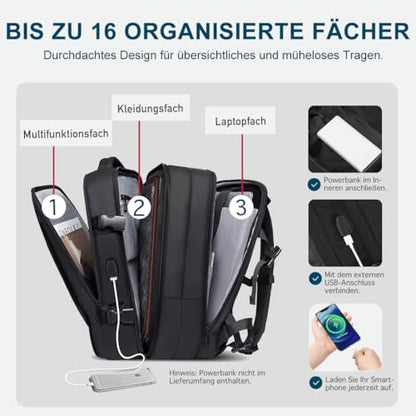 Carry On Backpack 40L Expandable Travel Backpack for Men Fits 15.6" laptop
