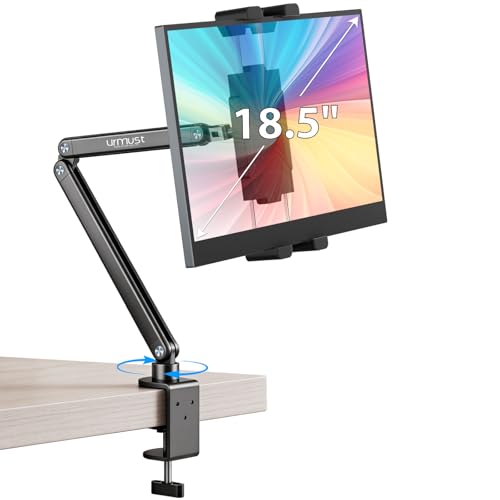 Urmust Portable Monitor Stand 15.6" Dual Arm iPad Stand for Desk | Portable Monitor Holder 18.5", Adjustable Tablet Holder for Bed, Aluminum Arm Mount for Second Screens, iPad, Galaxy Tab - size: 2 Arm Pro-Up to 18.5"